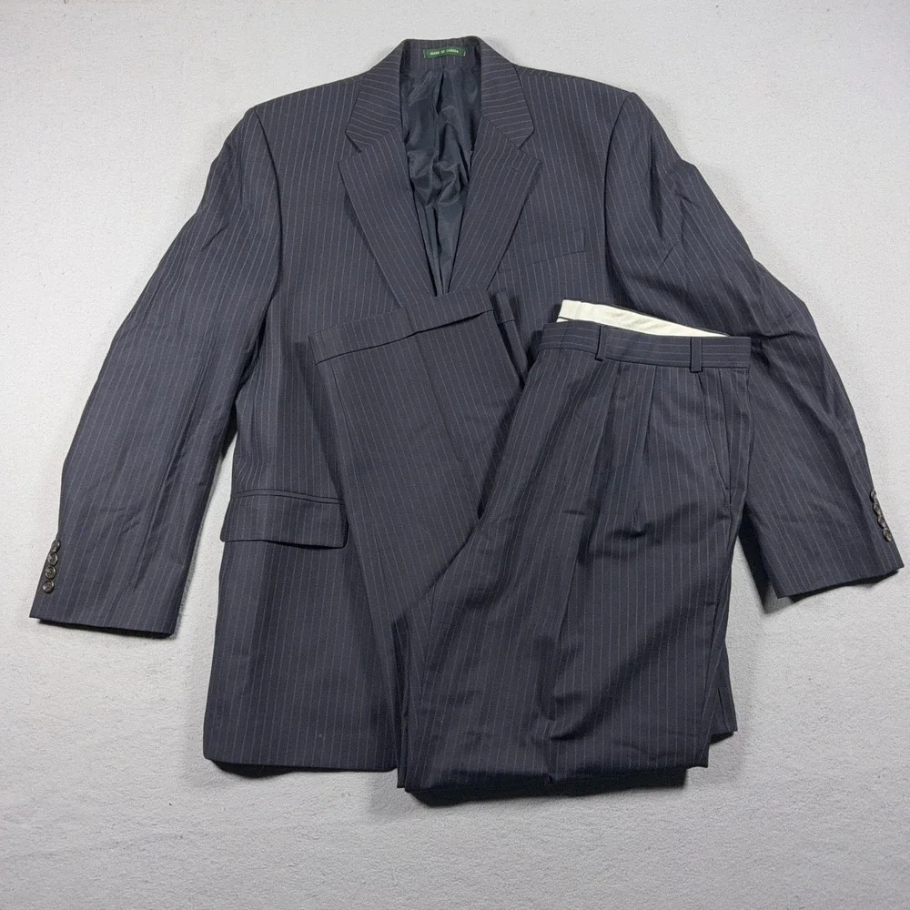 Lauren Ralph Lauren Suit Men 44R 36x30‎ Pinstripe Navy Blue Business Office